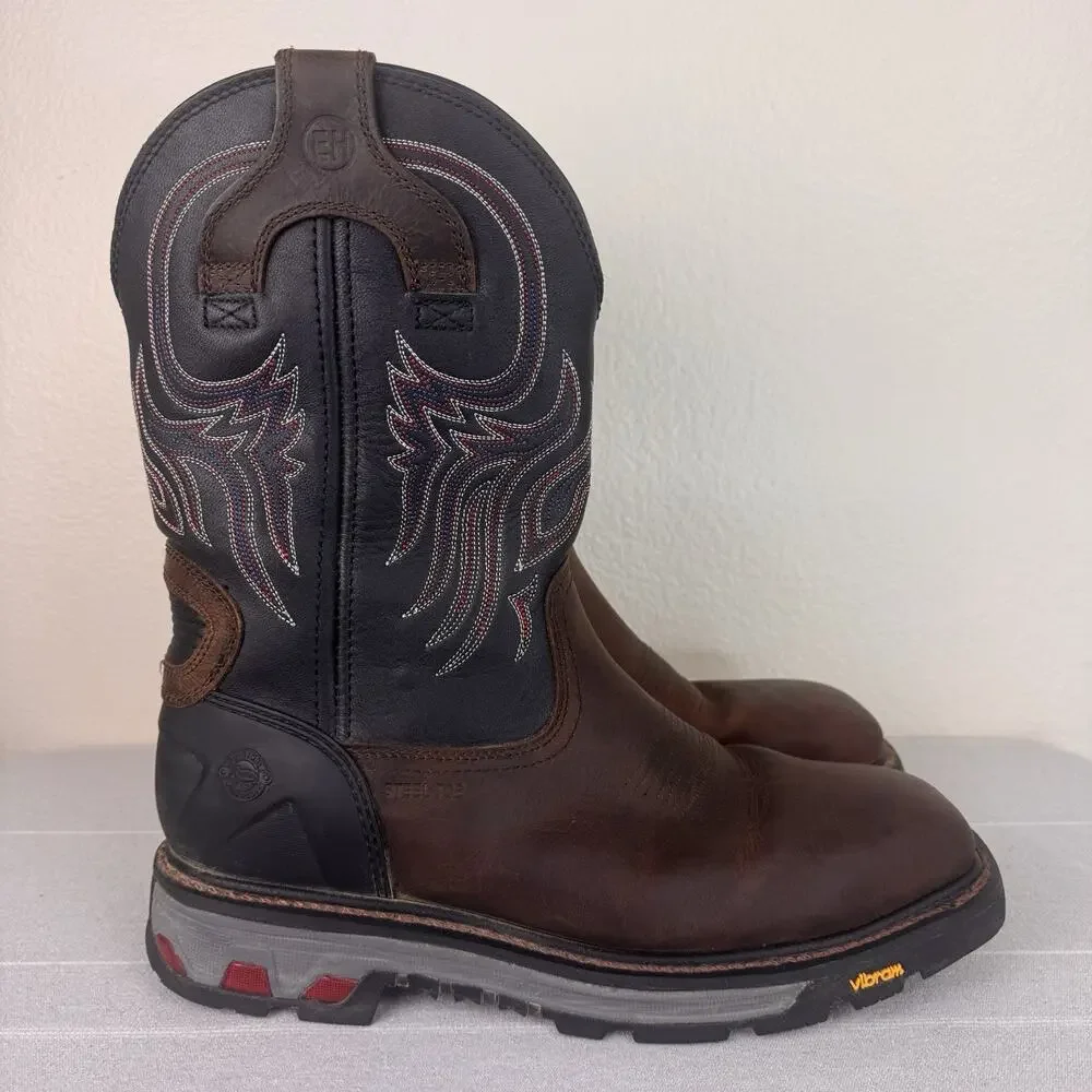 Justin Tanker Steel Toe Leather Western Work Boots Walnut Brown Black 15 EE